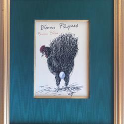 La poule,1992.Charles KIFFER (1902-1992).Encre,aquarelle et gouache signée et encadrée.