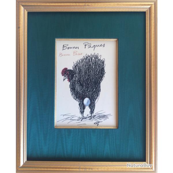 La poule,1992.Charles KIFFER (1902-1992).Encre,aquarelle et gouache signe et encadre.