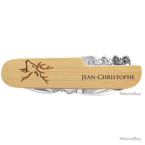 Id�e cadeau : Couteau suisse personnalisable 7 fonctions - Manche en bambou