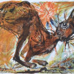 Le li&egrave;vre. Pierre PARSUS (1921-2022).Lithographie sur soie pour une illustration de Giono.