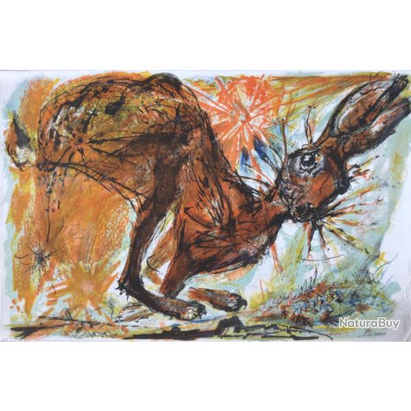 Le li�vre. Pierre PARSUS (1921-2022).Lithographie sur soie pour une illustration de Giono.