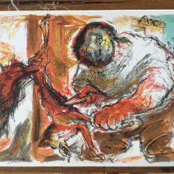 Le renard &eacute;corch&eacute;.Pierre PARSUS (1921-2022).Lithographie pour une illustration J.Giono