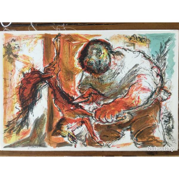 Le renard �corch�.Pierre PARSUS (1921-2022).Lithographie pour une illustration J.Giono