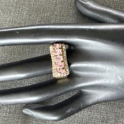 Bague en or jaune 18 carats - pierres roses - taille 59