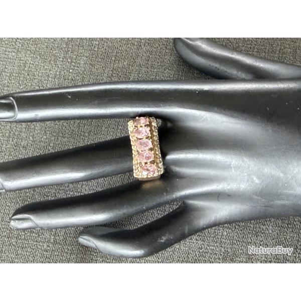 Bague en or jaune 18 carats - pierres roses - taille 59