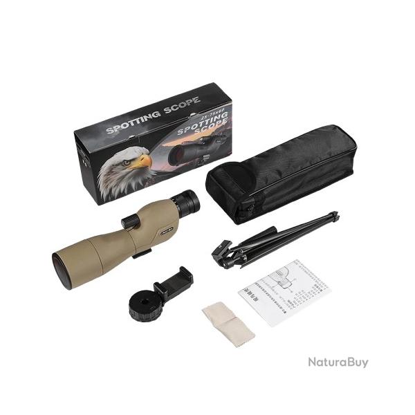 Longue Vue d'observation 25-75x60 HD Monoculaire BAK4 tanche Trpied + Adaptateur Smartphone Chasse