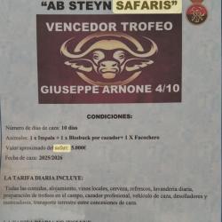 1 voyage de chasse Safari en Afrique du sud