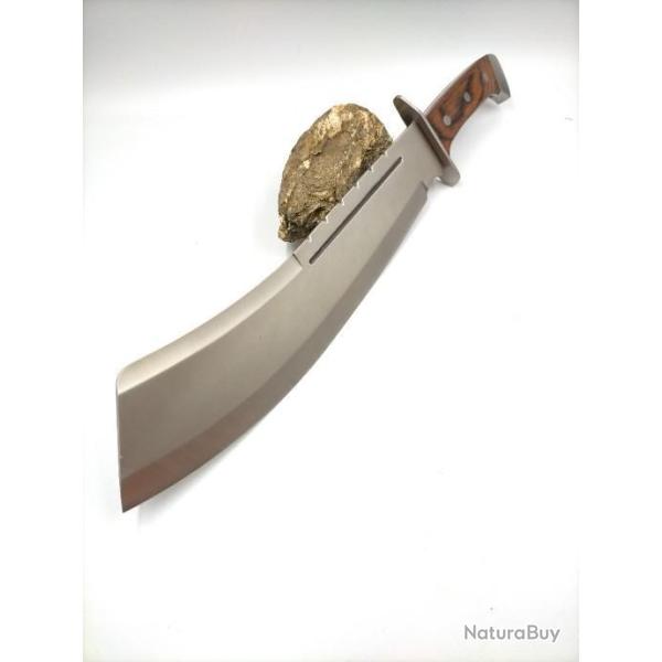 GRANDE Machette avec Manche en Bois Pakkawood Lame en Acier Inox et Etui en Nylon