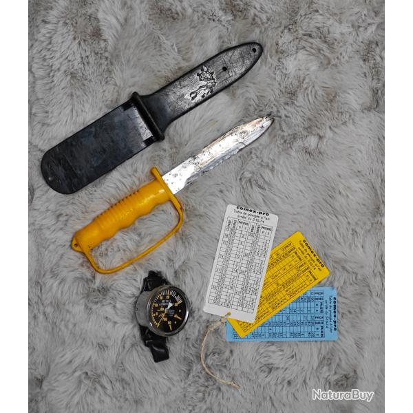 LOT COLLECTOR PLONGE PRO 1970'S - Spirotechnique Aquadag + Profondimtre + Tables COMEX Pro 1974