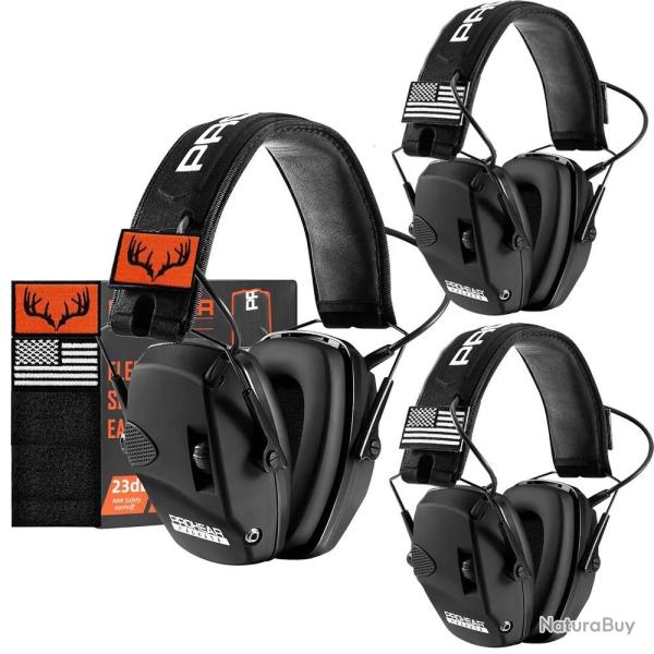 3 X Casques Antibruit �lectronique Protection Auditive Tir  Chasse R�duction du Bruit NRR 22dB Noir