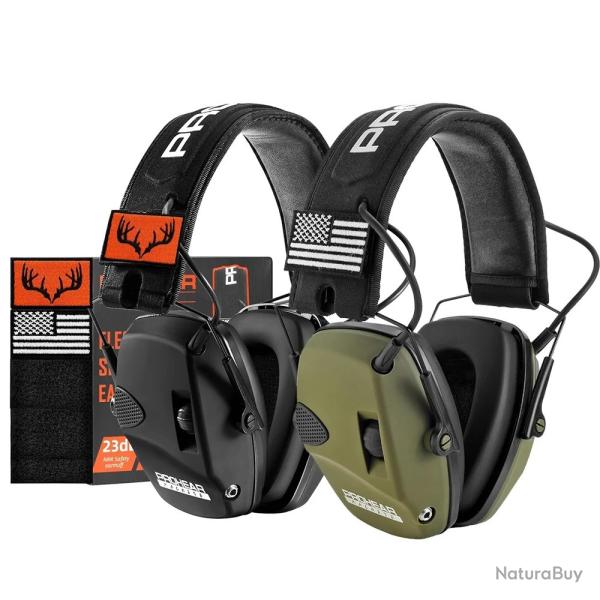2 X Casques Antibruit lectronique Protection Auditive Tir Chasse Rduction Bruit NRR 22dB Noir/Vert