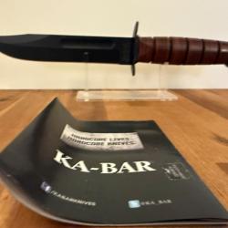 KA-BAR USMC - Lame noire - Manche cuir - ÉTAT NEUF + Étui & Notice