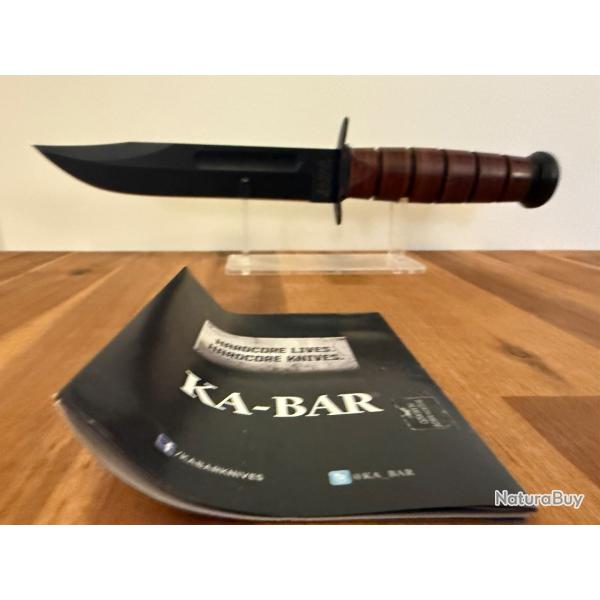 KA-BAR USMC - Lame noire - Manche cuir - �TAT NEUF + �tui & Notice