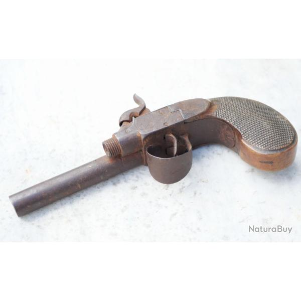 Pistolet coffre � double canon avec un canon absent - XIX -  ref COU25DBL001