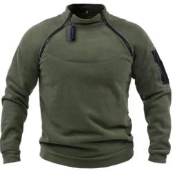 Veste Tactique Polaire Homme Coupe-Vent Thermique Randonn&eacute;e Chaud Fermeture &Eacute;clair Noir/Vert Arm&eacute;e S