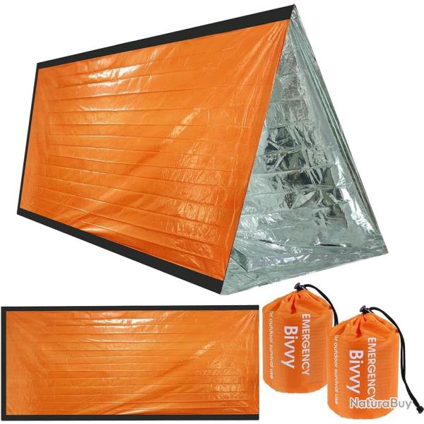 Lot de 2 couvertures de survie rutilisables 213 x 91 cm - Orange