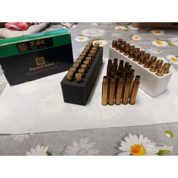 1 LOT DE 75 DOUILLES CALIBRE 7 X 64.