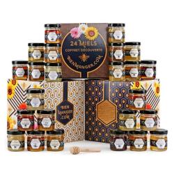 Coffret d&eacute;couverte 24 pots de miel - Le coffret cadeau (24x40g + 1 cuill&egrave;re)