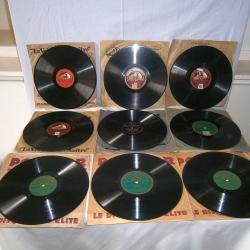 9 disques 78T ou à aiguille D 25cm double face "La Voix de son Maître, Parlophone, Polydor"
