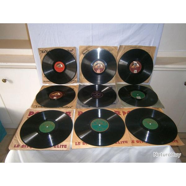 9 disques 78T ou  aiguille D 25cm double face "La Voix de son Matre, Parlophone, Polydor"