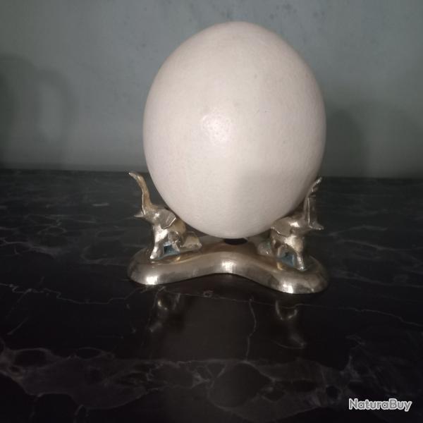 oeuf  d'autruche et lphants en bronze dore