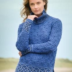 Pull tunique Femme jacquard irlandais maille intarsia pure laine m&eacute;rinos chaude M (m&eacute;dium) bleu myos