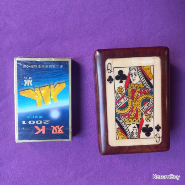 belle boite & coffret tout en bois pour des jeux de cartes + 1 jeu de poker  neuf