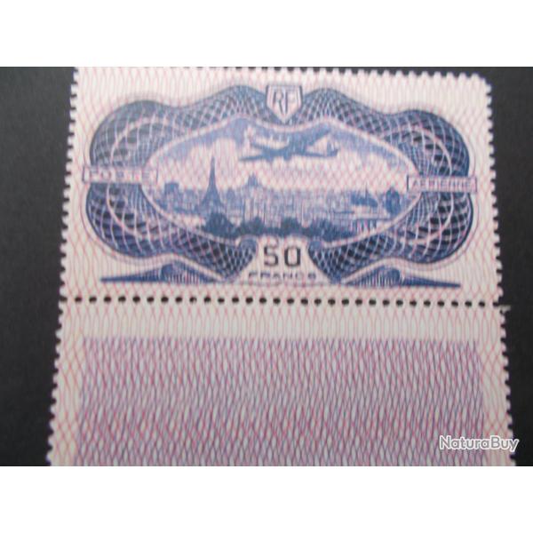 timbre 50 frs burel rose,avion survolant PARIS,neuf ,sans gomme!!