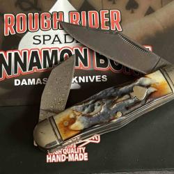 Couteau Rough Ryder Swell Center Jack Lame Acier Damas Manche Os Sculpté Cannelle Slip Joint RR2529