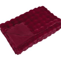 Couverture fausse fourrure lapin 130x150 cm rouge bordeaux douce chaude