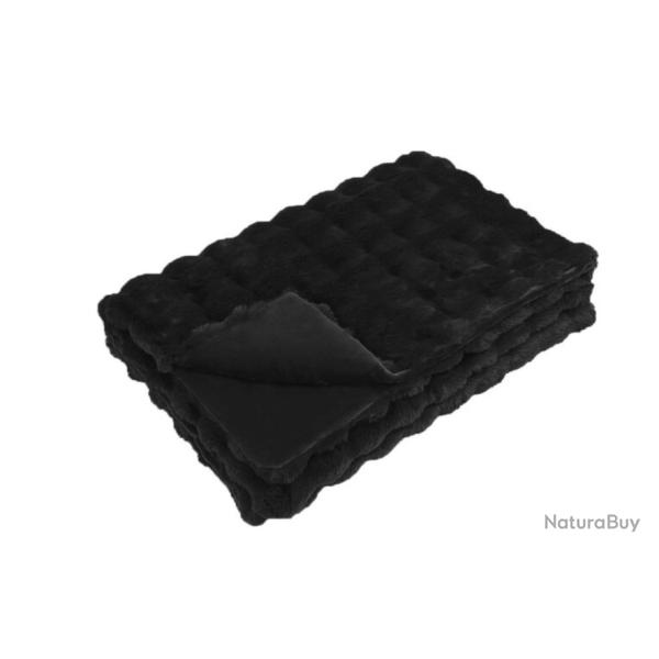 Couverture fausse fourrure lapin 130x150 cm noir douce chaude