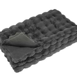 Couverture fausse fourrure lapin 130x150 cm gris anthracite douce chaude