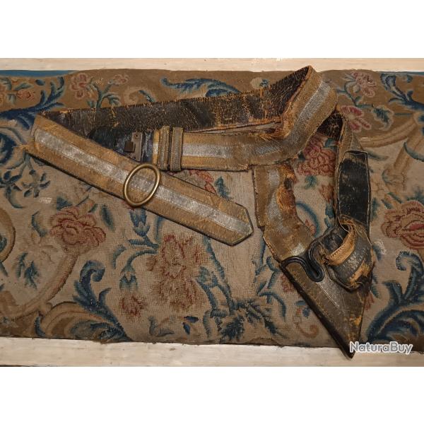 Rare ceinturon de v�nerie Imp�riale porte-dague et fouet �poque Second Empire