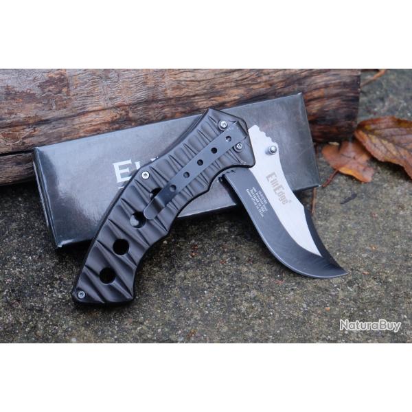 Couteau Elitedge Tactical Urbain Semi Automatique Lame Clip Point Acier 420C Manche Acier Linerlock