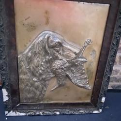 Tableau de sc&egrave;ne de chasse en m&eacute;tal