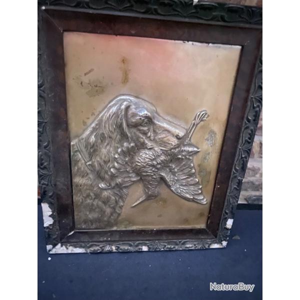 Tableau de sc�ne de chasse en m�tal