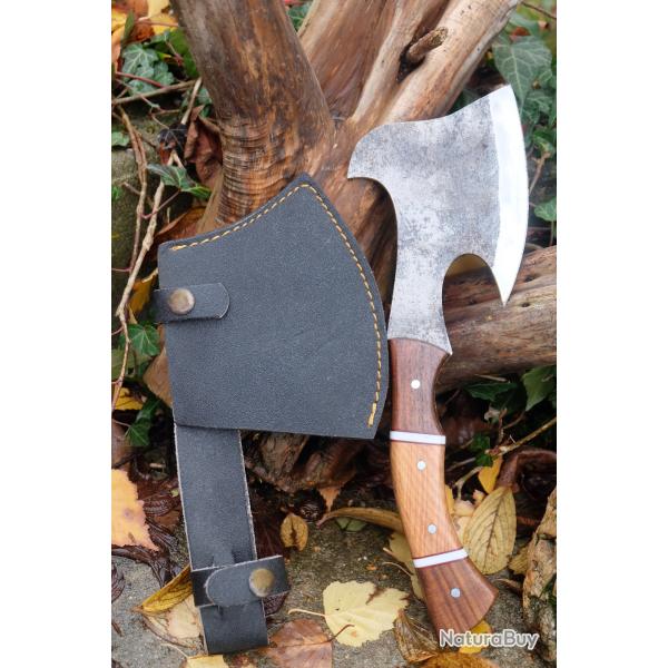 Hachette Survie Rescue Lame Acier Carbone 1075 Manche 2 Bois Etui Nylon Fabric Artisanale