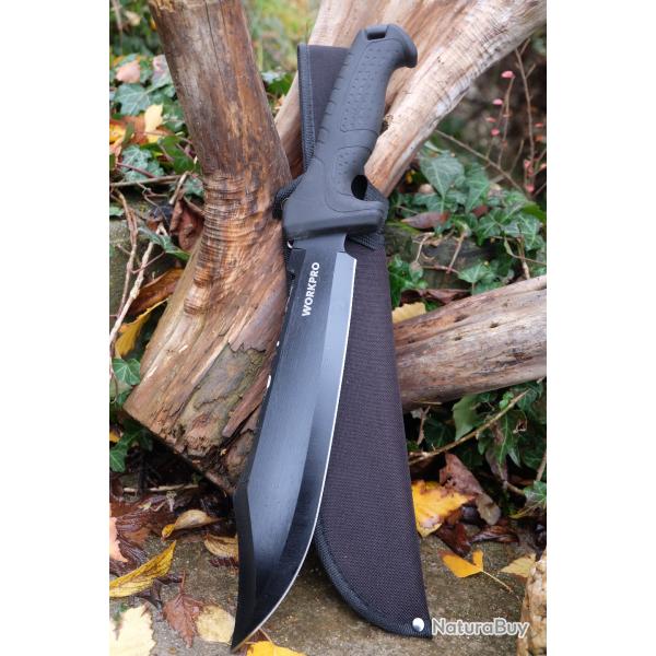 Poignard Gros Couteau Machette Bowie Tactical Alaska Lame Acier 3Cr13 Etui Nylon Trekk Survie