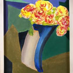 Bouquet,2014.Odile TRAMPONT dite BALTRAN.(n&eacute;e en 1942).Acrylique sur papier sign&eacute;e et encadr&eacute;e