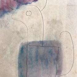 Le coq. Ernest SALVADO (1929-1985).Aquarelle sur papier maroufl&eacute;e sur toile.