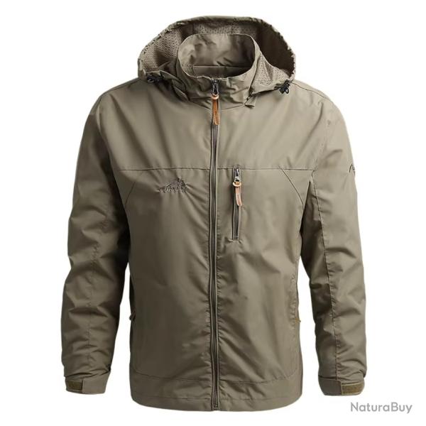 Coupe-Vent Homme DulJacket Imperm�able Plein Air Capuche Manteau Sport Militaire Vert/Khaki