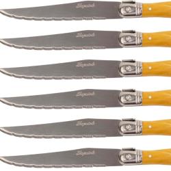 PRADEL EXCELLENCE THIERS BLOC 6 COUTEAUX LAGUIOLE MANCHES FACON CORNE BLONDE 2