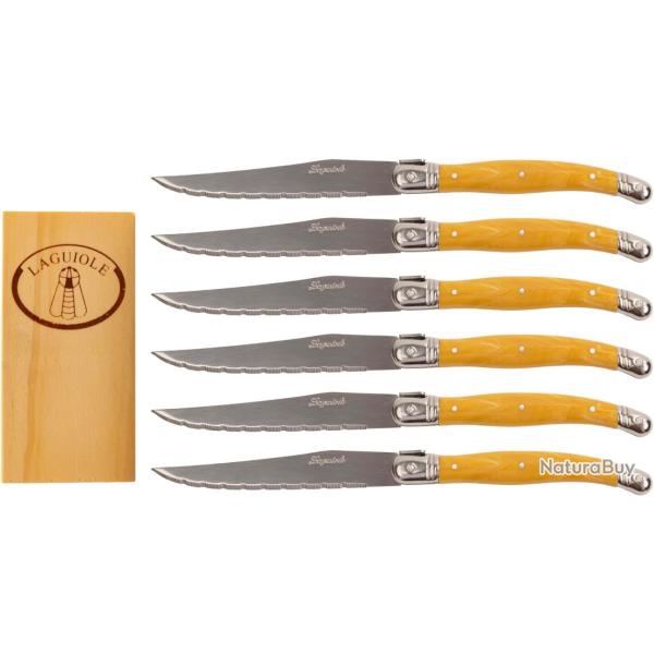 PRADEL EXCELLENCE THIERS BLOC 6 COUTEAUX LAGUIOLE MANCHES FACON CORNE BLONDE 2