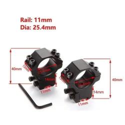 Colliers/Anneaux Montage 11mm Rail Weaver/Picatinny Haut 14mm Diam&egrave;tre 25.4mm Lunette de Vis&eacute;e