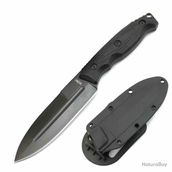 Couteau Tactical S-TEC Lame Acier 3Cr13 Manche Nylon Noir Lame Fixe Fourreau ABS Rotatif STT25146BK
