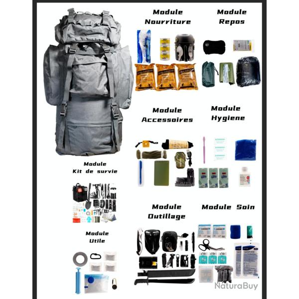 KIT ULTRA-COMPLET D'EVACUATION ET SURVIE 72H