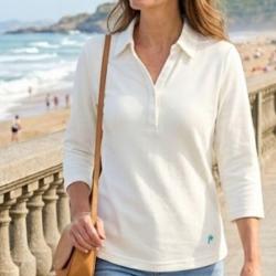 Polo MAYFLOWER KF268L blanc &agrave; manches 3/4 : le chic naturel en coton 5