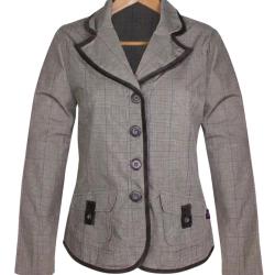 Veste &agrave; Carreaux Marron en Coton Structur&eacute;e - SH9071 2