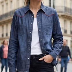 MAYFLOWER DIAMANT1B Chemisier en jean bleu pour femme le style western chic et authentique