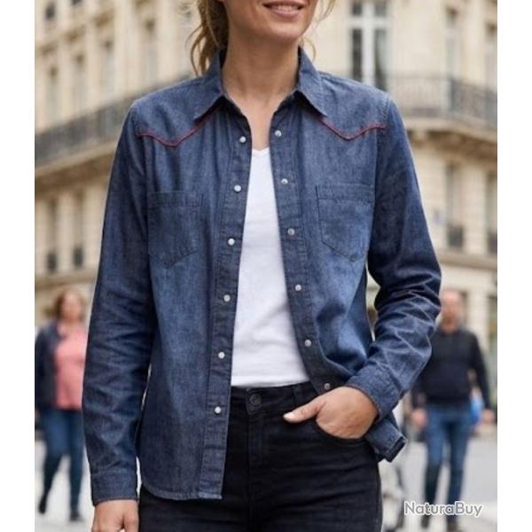 MAYFLOWER DIAMANT1B Chemisier en jean bleu pour femme le style western chic et authentique